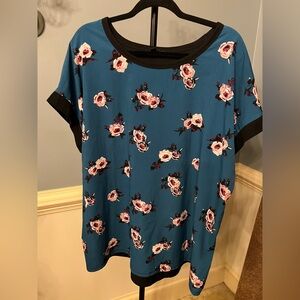 Lane Bryant Floral Short Sleeve Top - Blue and Black